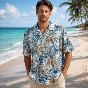 John Blair Vintage Hawaiian Shirt Short Sleeves Chest Pocket Wooden Buttons 2XL